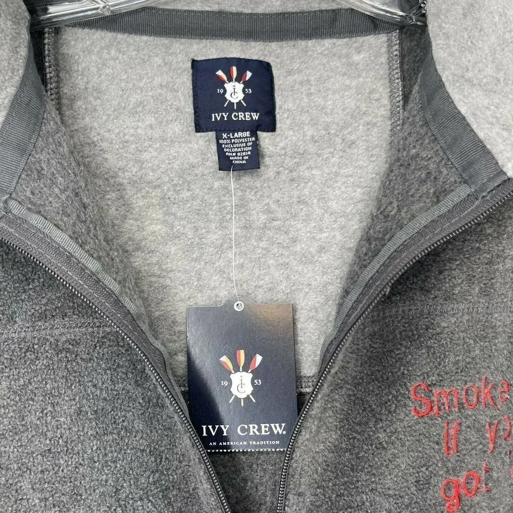 Ivy Crew Fleece Jacket Full Zip Gray Mens XL Smoke Em If You've Got Em Preppy